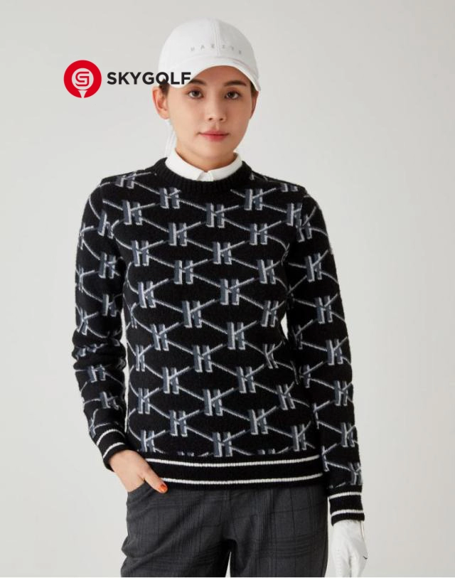 Áo Len Hazzys cổ tròn Họa Tiết Heriato màu đen