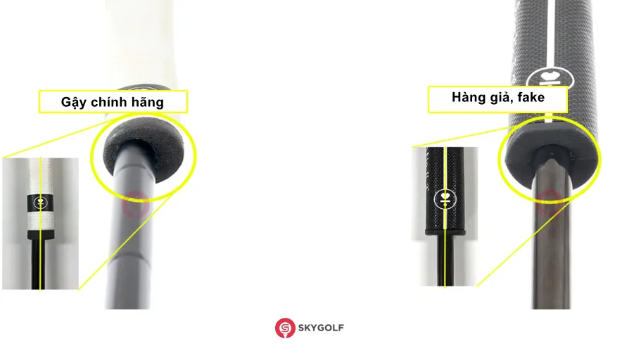Grip trên gậy DF3 chính hãng được lắp đặt lệch tâm (Off-Center)