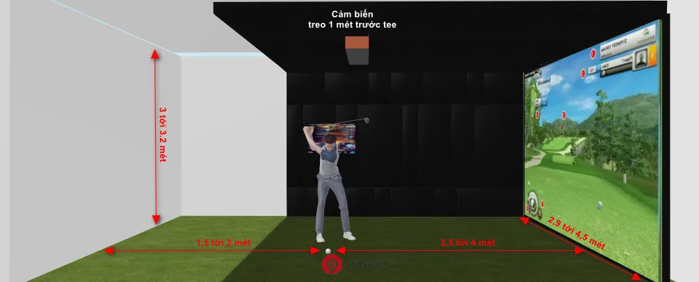 Kích thước phòng golf 3d cảm biến treo trần