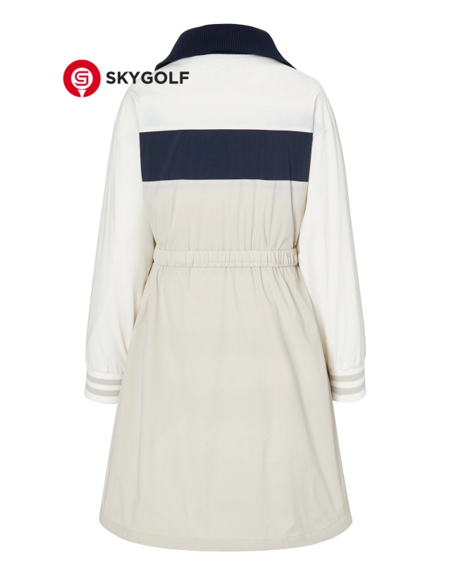 mặt sau áo khoác golf Hazzys dáng dài thắt eo màu be