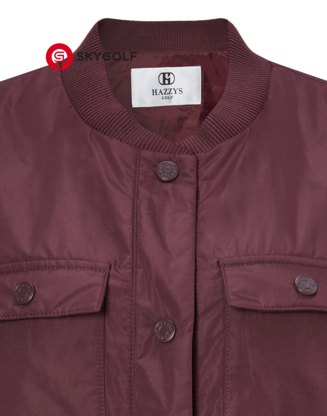 cổ áo vest Hazzys mỏng có túi ngực màu đỏ rượu