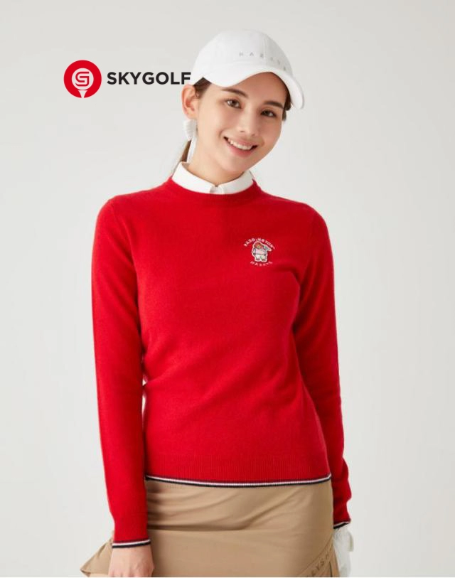 Áo len Hazzys cổ tròn thêu Paddington màu đỏ