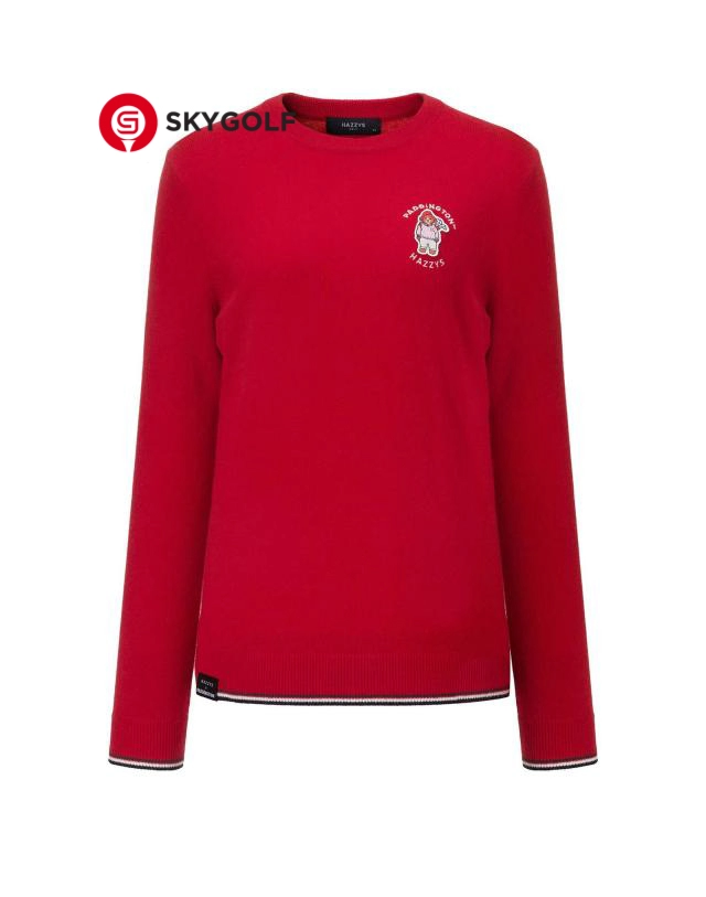 mặt trước áo len Hazzys cổ tròn thêu Paddington màu đỏ