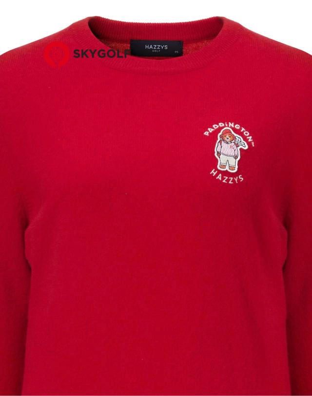 cổ áo len Hazzys cổ tròn thêu Paddington màu đỏ