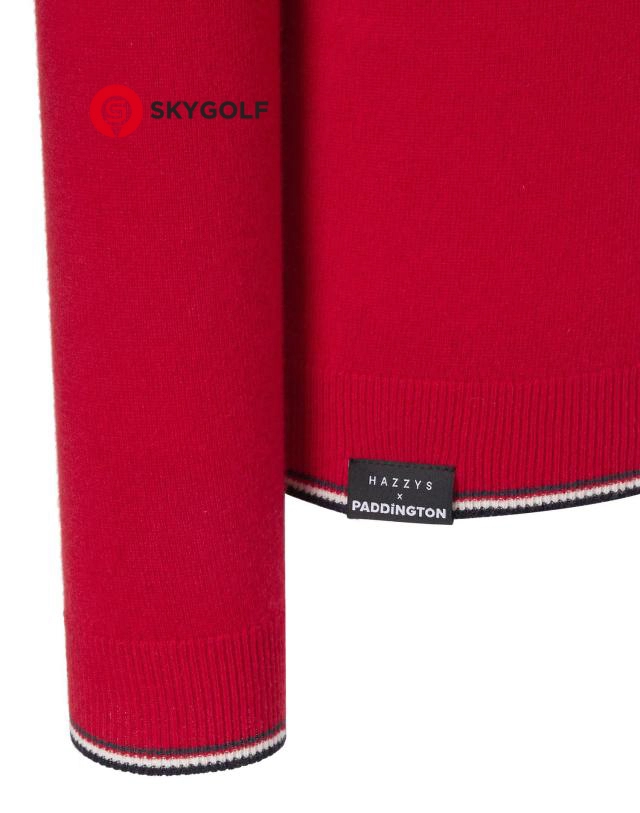 tay áo len Hazzys cổ tròn thêu Paddington màu đỏ
