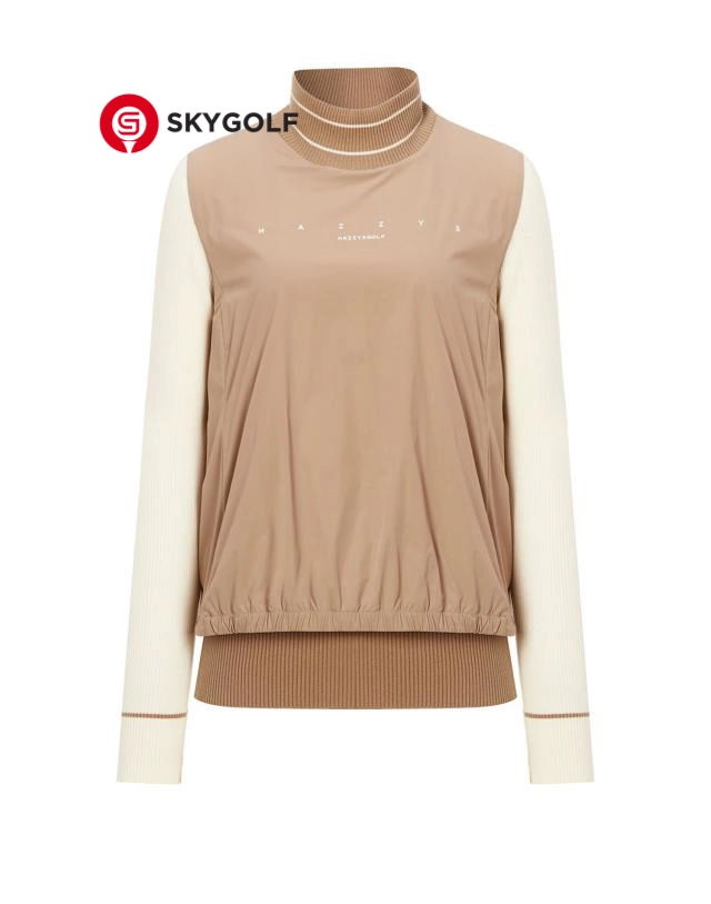 mặt trước áo len Hazzys dệt kim cổ cao màu nâu camel