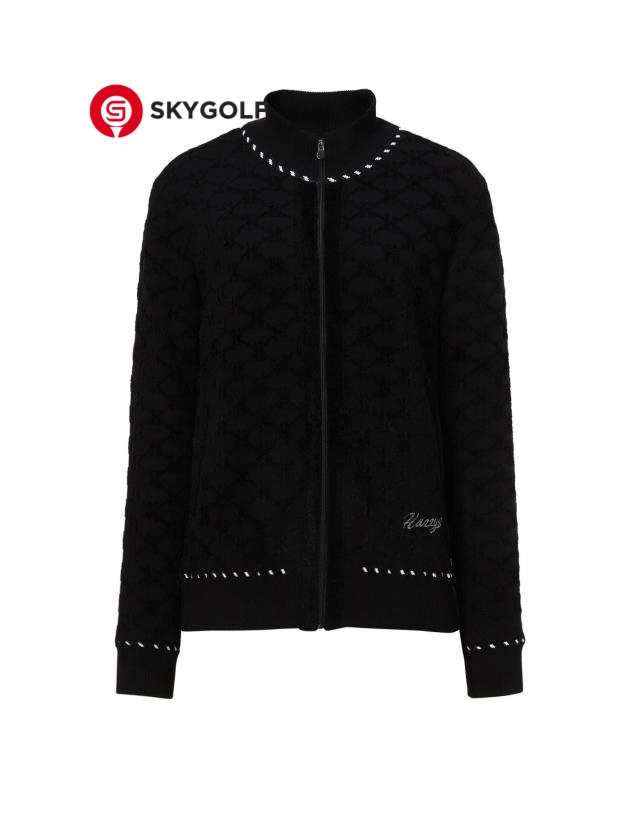 mặt trước áo nịt Hazzys cổ cao chống gió họa tiết màu đen