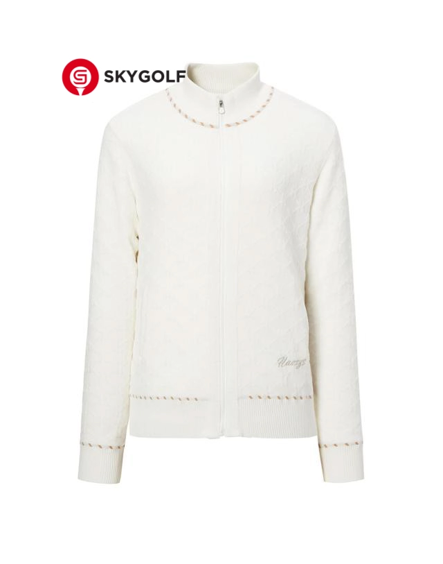 mặt trước áo nịt Hazzys cổ cao chống gió họa tiết màu trắng