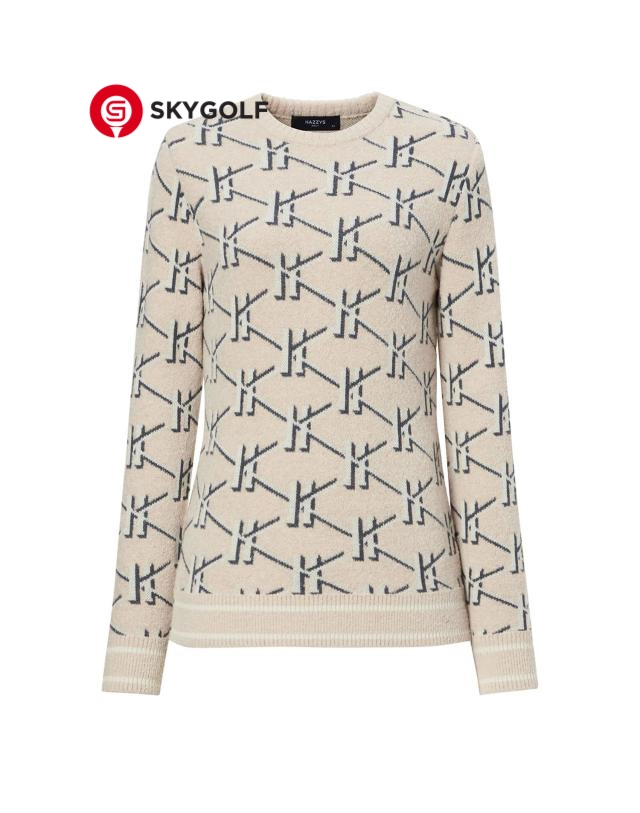 mặt trước áo Len Hazzys cổ tròn Họa Tiết Heriato màu nâu camel