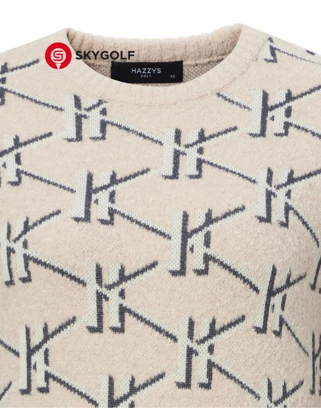 cổ áo Len Hazzys cổ tròn Họa Tiết Heriato màu nâu camel