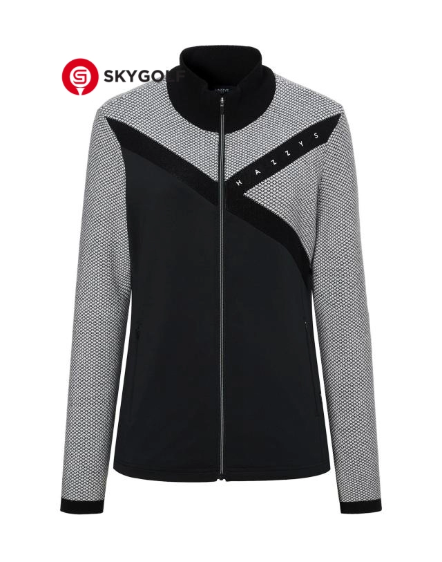 mặt trước áo len Hazzys chống gió màu đen lai trắng