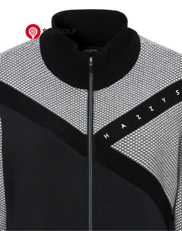 cận cảnh mặt trước cổ áo len Hazzys chống gió màu đen lai trắng