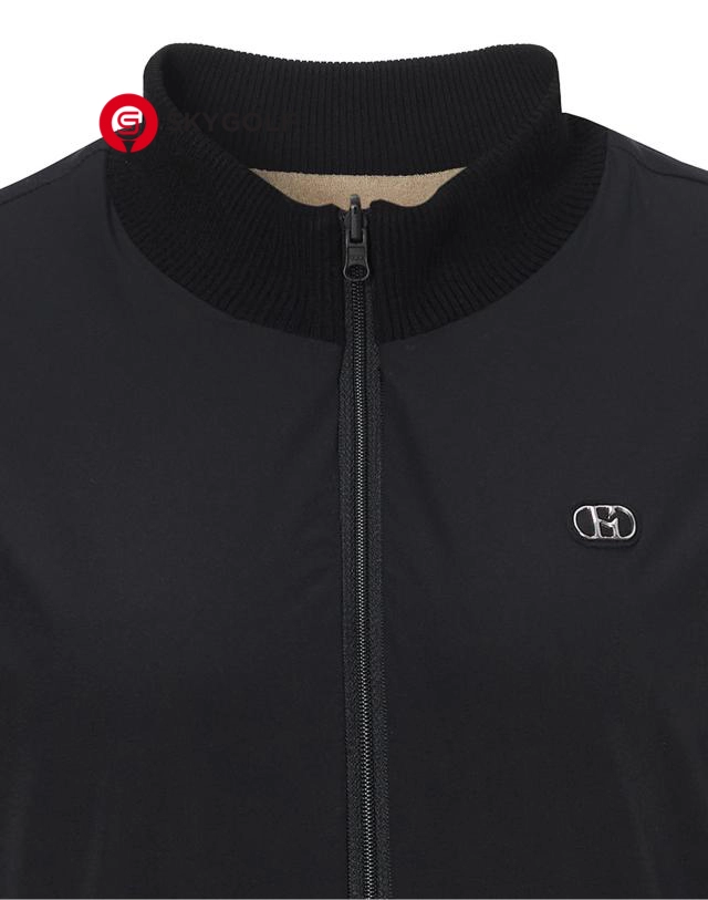 cổ áo len xốp Hazzys đảo ngược màu đen có khóa kéo