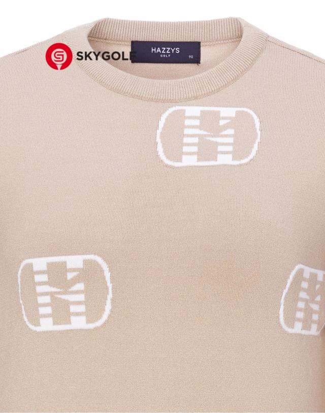 cổ áo len Hazzys in logo dệt kim màu be