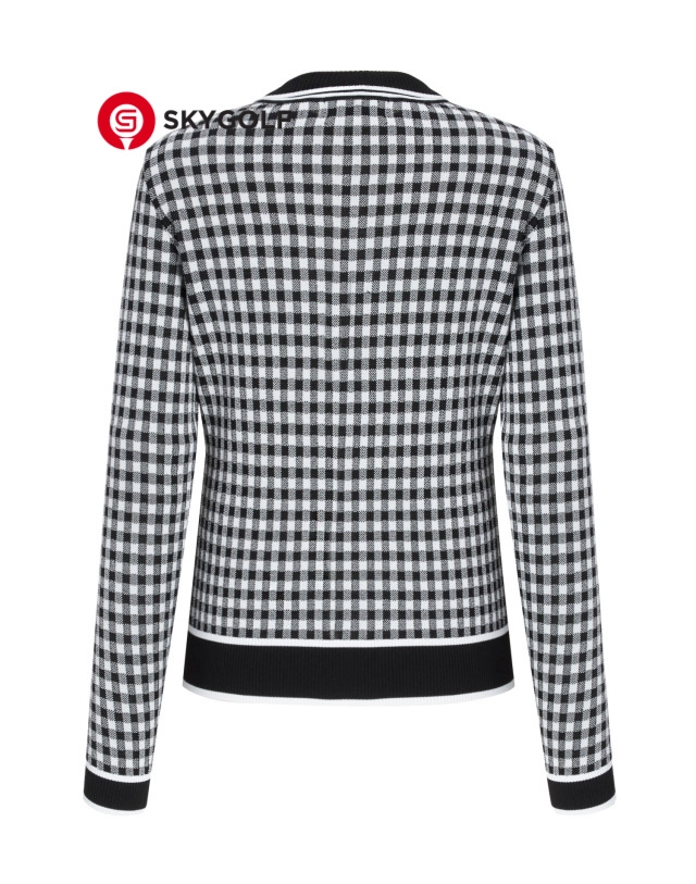 mặt sau áo dài tay Hazzys đan lưới vải Check Jacquard màu đen