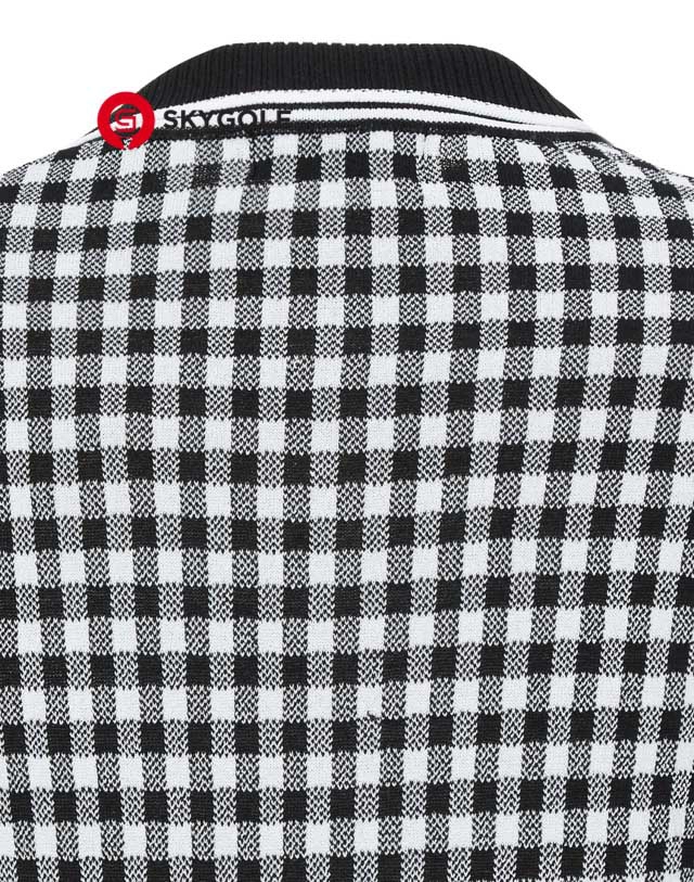 mặt sau cổ áo dài tay Hazzys đan lưới vải Check Jacquard màu đen