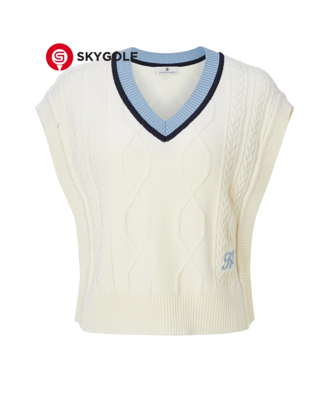 mặt trước áo vest Hazzys đan dây màu ngà voi