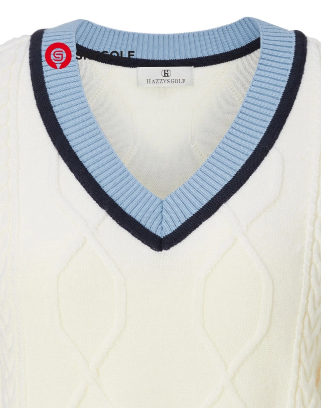 cổ áo mặt trước vest Hazzys đan dây màu ngà voi