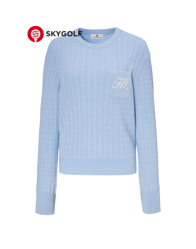 mặt trước áo len Hazzys họa tiết dây cáp màu xanh nhạt