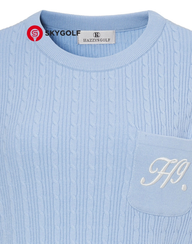 cổ áo len Hazzys họa tiết dây cáp màu xanh nhạt