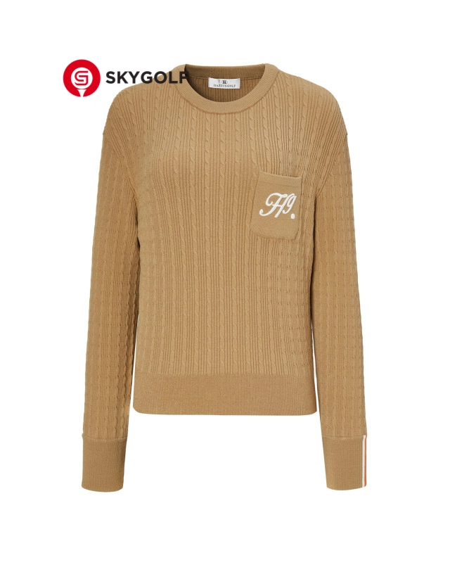 mặt trước áo len Hazzys họa tiết dây cáp màu nâu camel