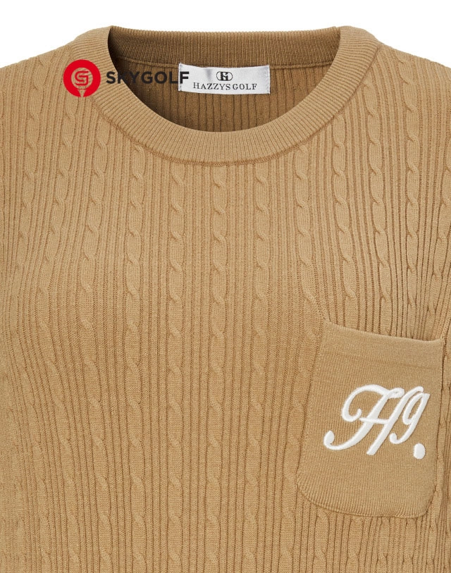 cổ áo len Hazzys họa tiết dây cáp màu nâu camel