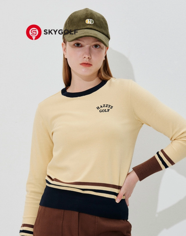 Áo len golf Hazzys cổ tròn màu vàng tươi