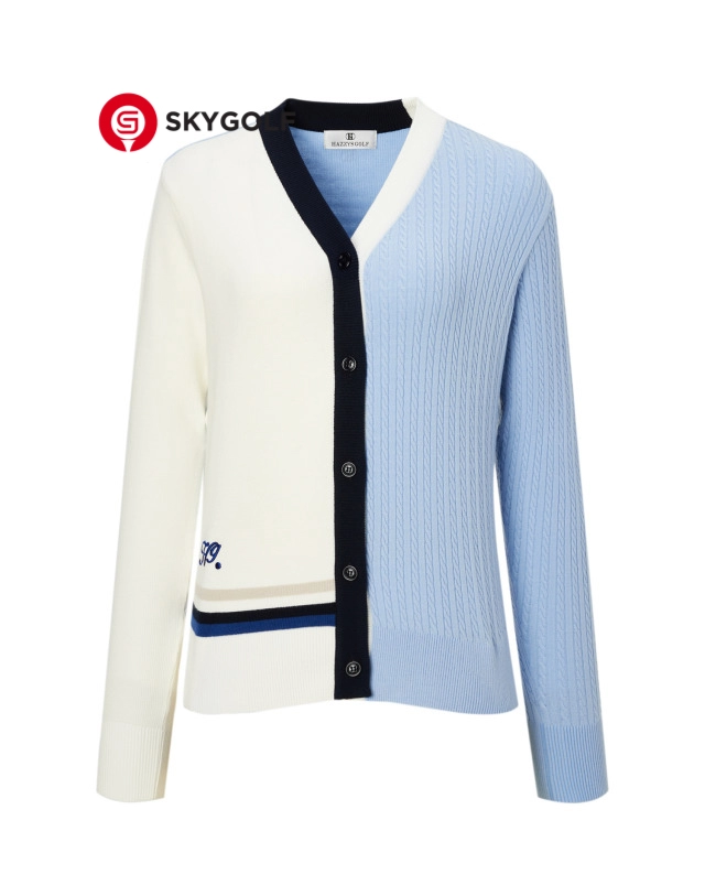 mặt trước áo len cardigan Hazzys đan dây cáp màu xanh
