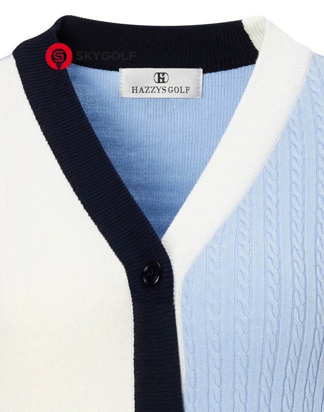 cổ áo len cardigan Hazzys đan dây cáp màu xanh