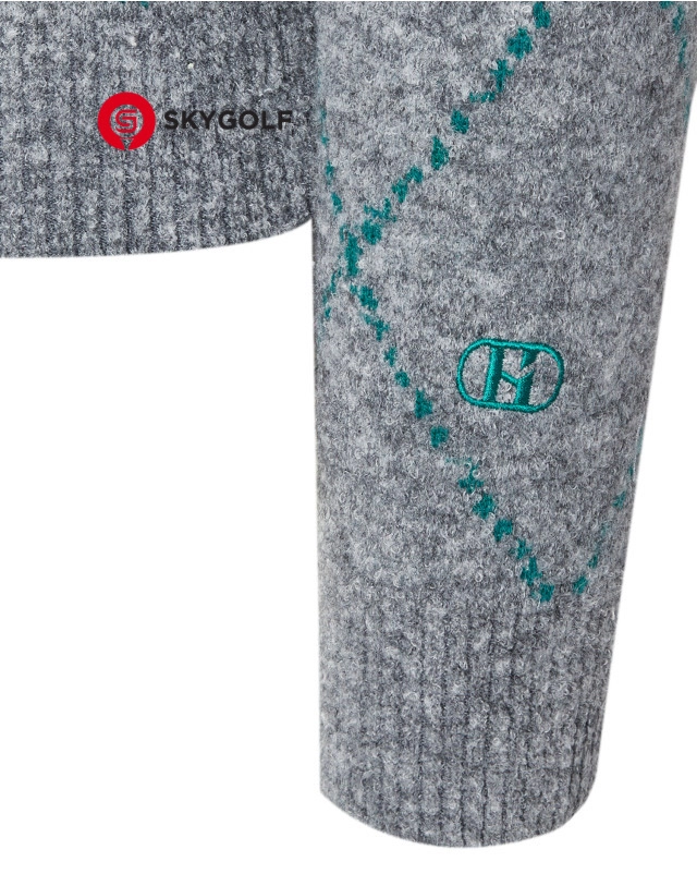 tay áo len golf có mũ Hazzys họa tiết Argyle màu xám xanh