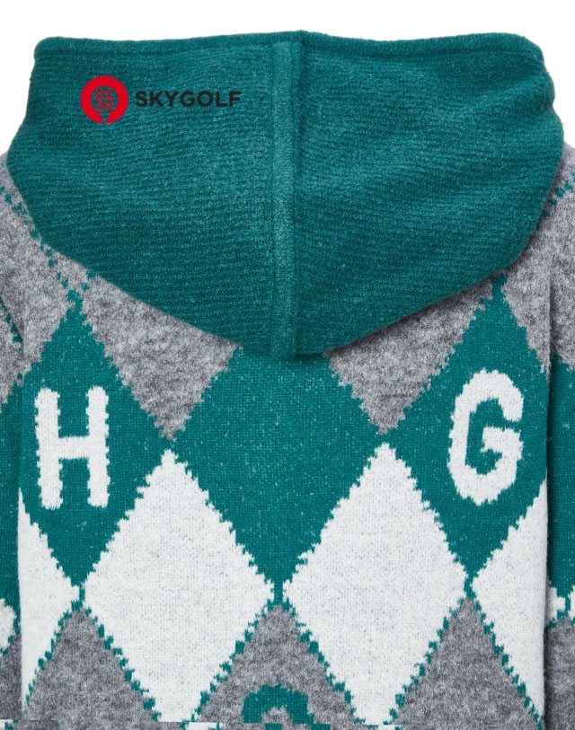 phần mũ áo len golf có mũ Hazzys họa tiết Argyle màu xám xanh
