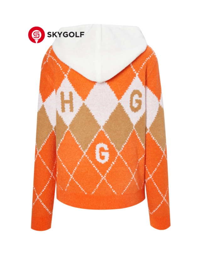 mặt sau áo len golf có mũ Hazzys họa tiết Argyle màu cam