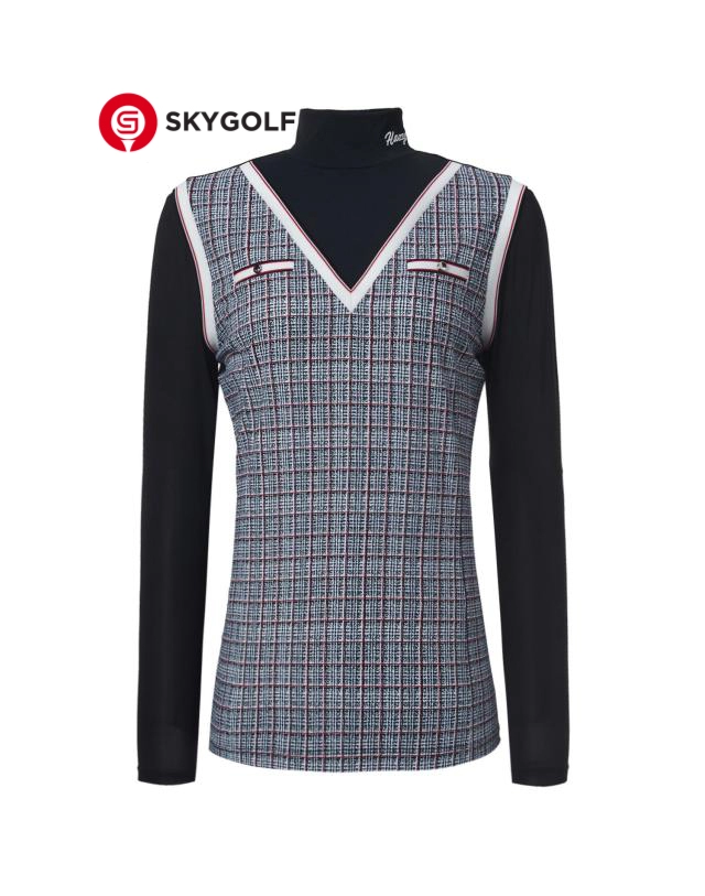 mặt trước áo dài tay Hazzys dạ Tweed Sucker lai màu đen