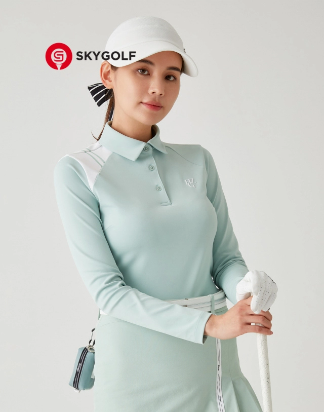 Áo phông golf Hazzys có cổ màu xanh mint in chữ ngược