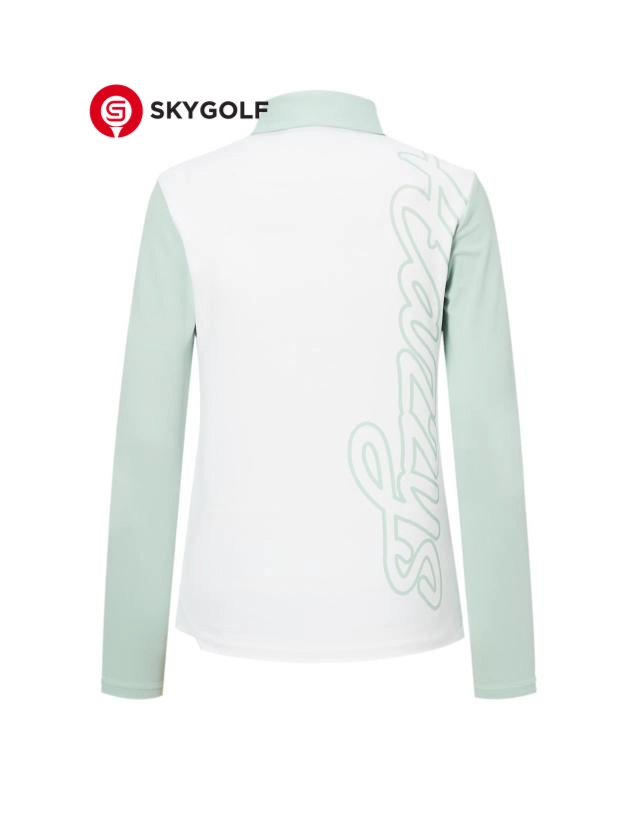 mặt sau áo phông golf Hazzys có cổ màu xanh mint in chữ ngược