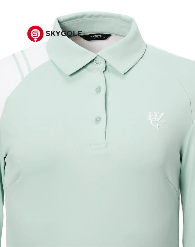 cổ áo phông golf Hazzys có cổ màu xanh mint in chữ ngược