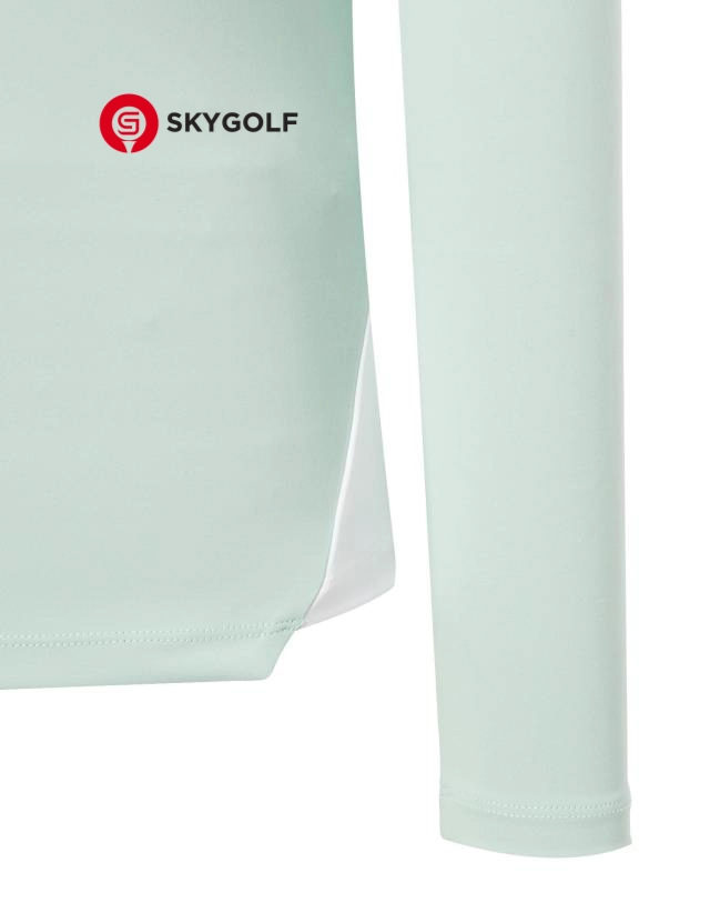 tay áo phông golf Hazzys có cổ màu xanh mint in chữ ngược