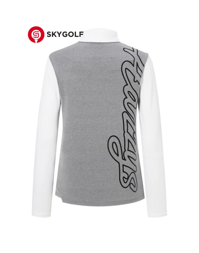 mặt sau áo phông golf Hazzys có cổ màu trắng in chữ ngược