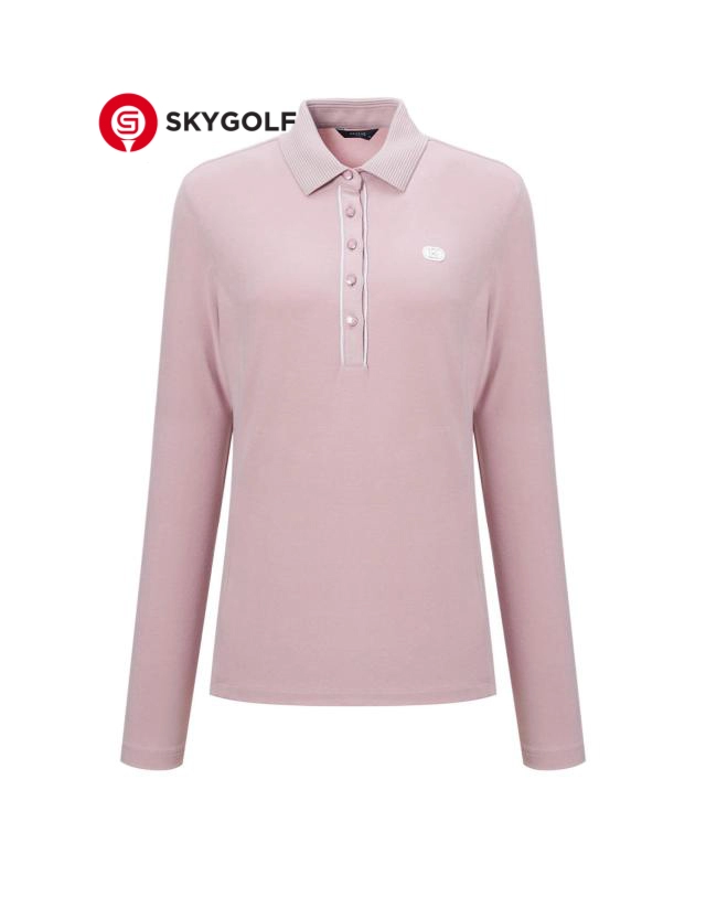 mặt trước áo phông golf Hazzys hồng cổ bẻ nhẹ có khuy