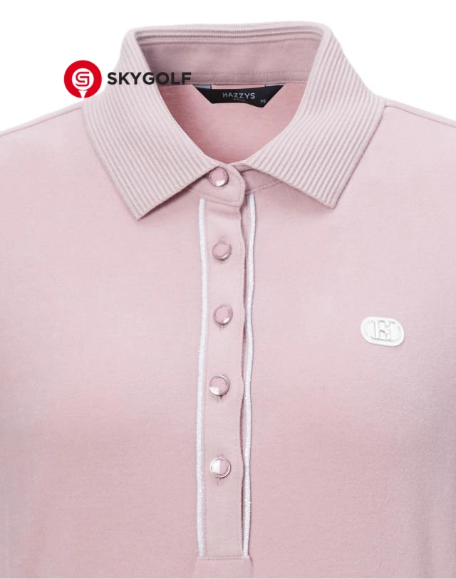 mặt trước cổ áo phông golf Hazzys hồng cổ bẻ nhẹ có khuy