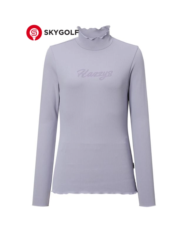 mặt trước áo len in logo Hazzys cổ cách điệu màu tím