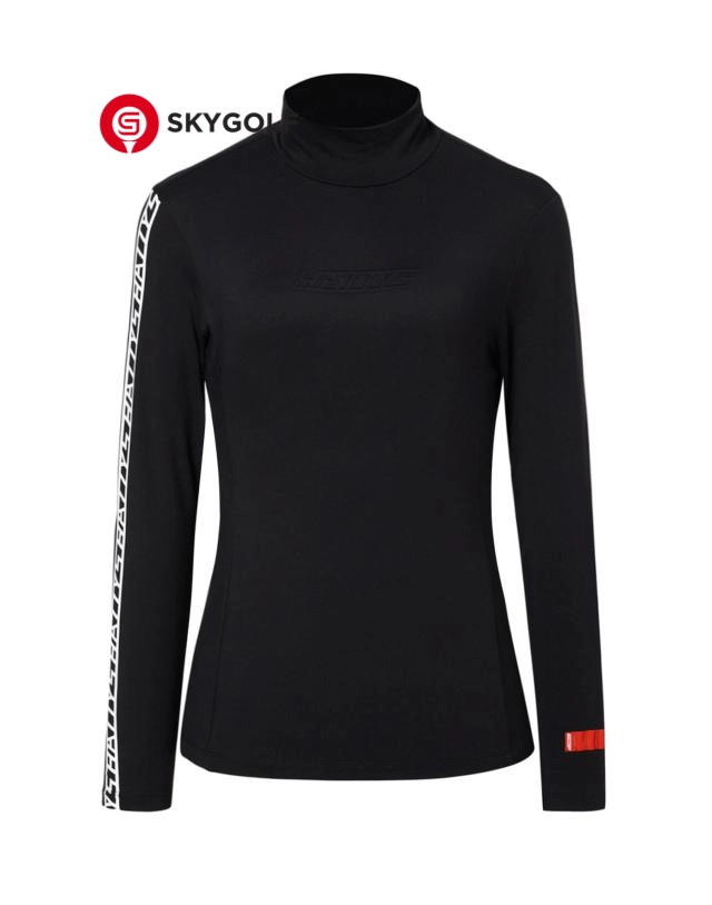 mặt trước áo thun thể thao golf Hazzys cổ cao điểm logo màu đen