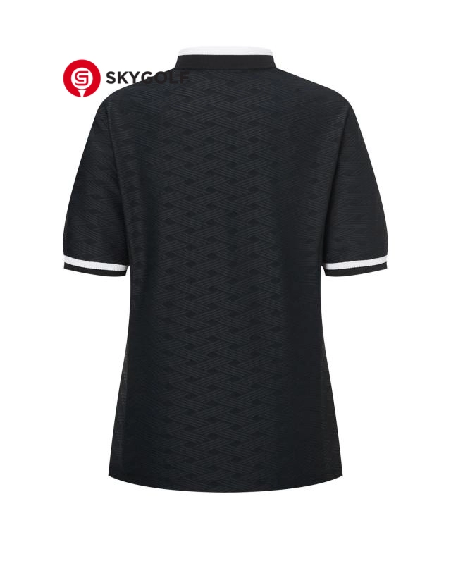 mặt sau áo thun tay ngắn golf Hazzys cổ bẻ họa tiết sóng màu đen