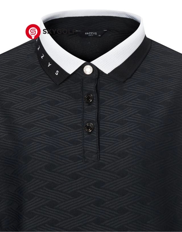 cổ áo thun tay ngắn golf Hazzys cổ bẻ họa tiết sóng màu đen