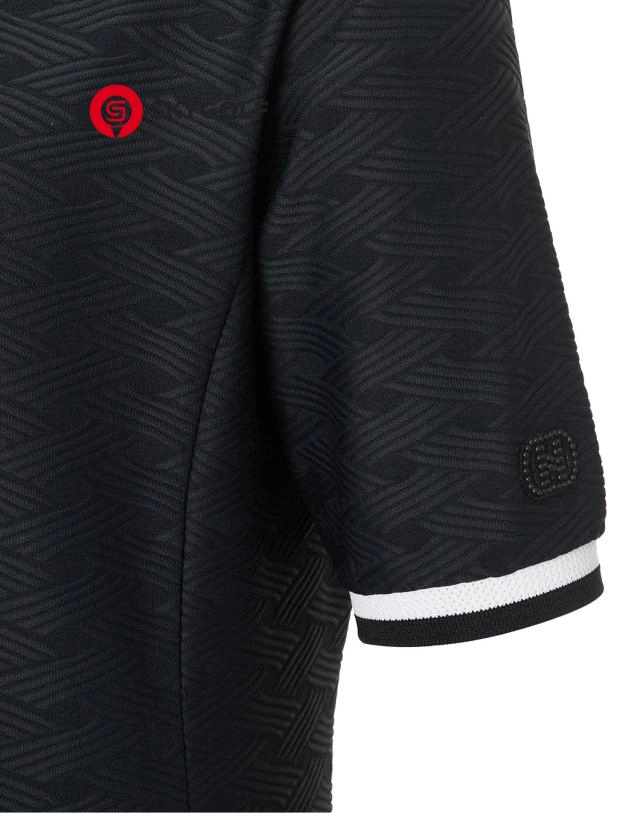 tay áo thun tay ngắn golf Hazzys cổ bẻ họa tiết sóng màu đen