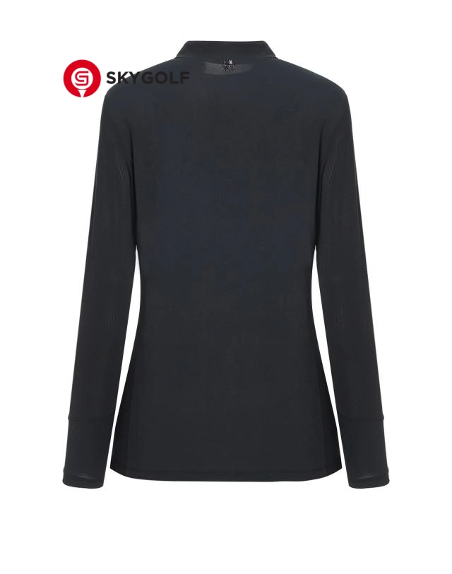 mặt sau áo phông dài tay Hazzys họa tiết lưới màu đen