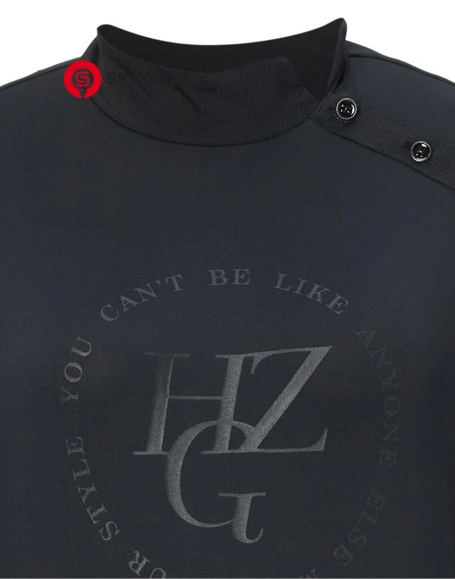 cổ áo phông dài tay Hazzys họa tiết lưới màu đen