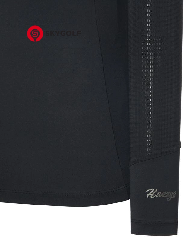 tay áo phông dài tay Hazzys họa tiết lưới màu đen