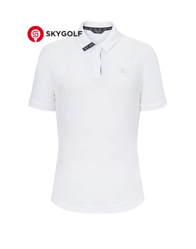 mặt trước áo thun Hazzys tay ngắn cổ trụ Jacquard màu trắng