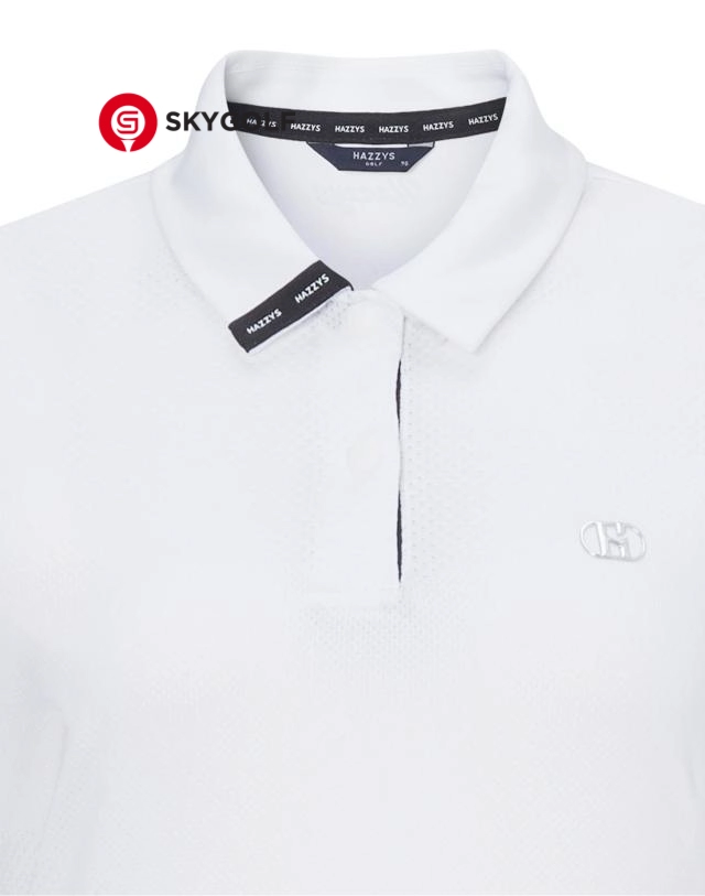 cổ áo thun Hazzys tay ngắn cổ trụ Jacquard màu trắng